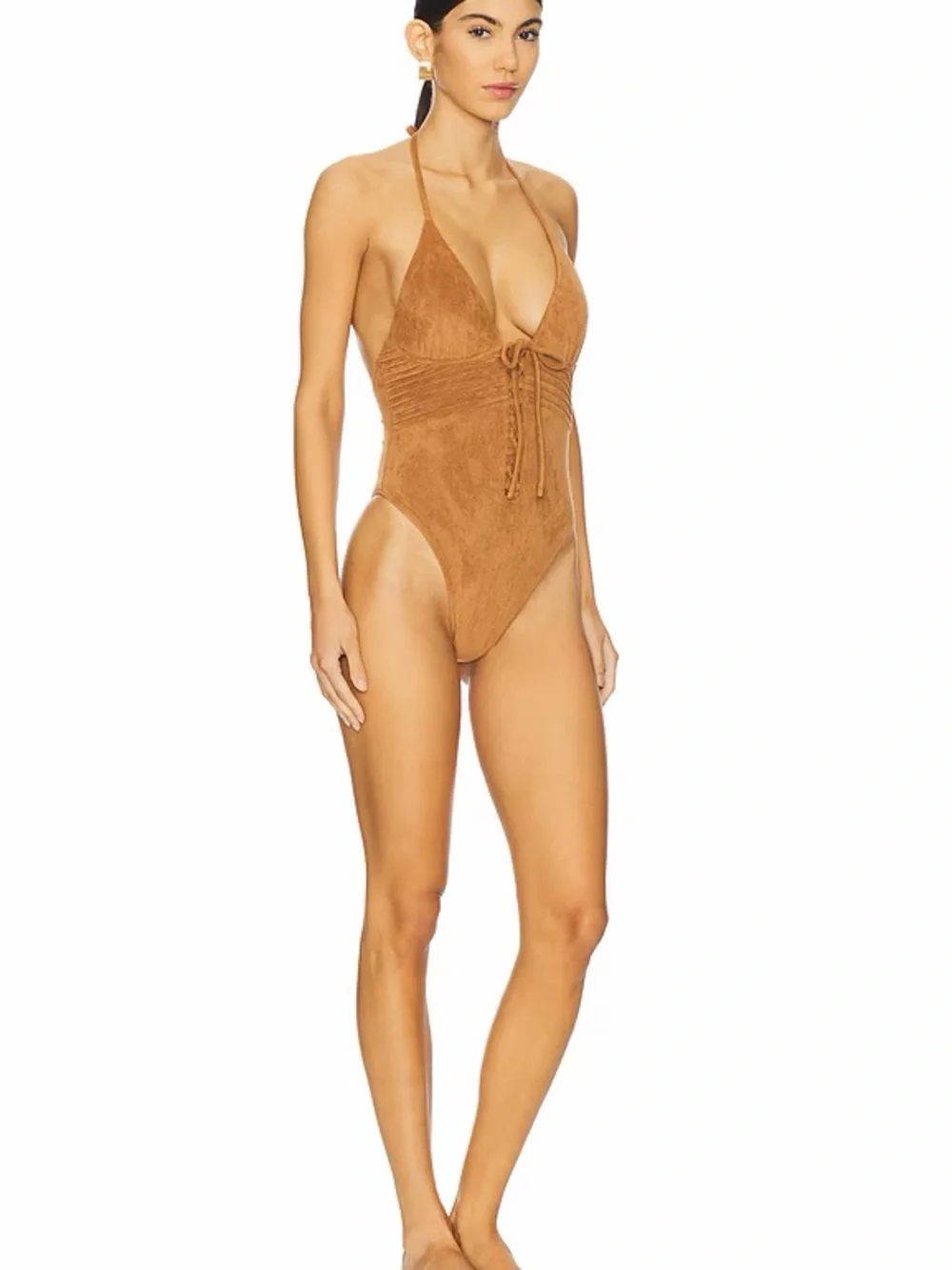 Frankie’s Bikinis x Bella Hadid Barrel Suede One Piece Swimsuit